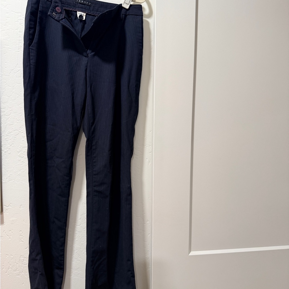 Theory Navy Pinstripe Trousers